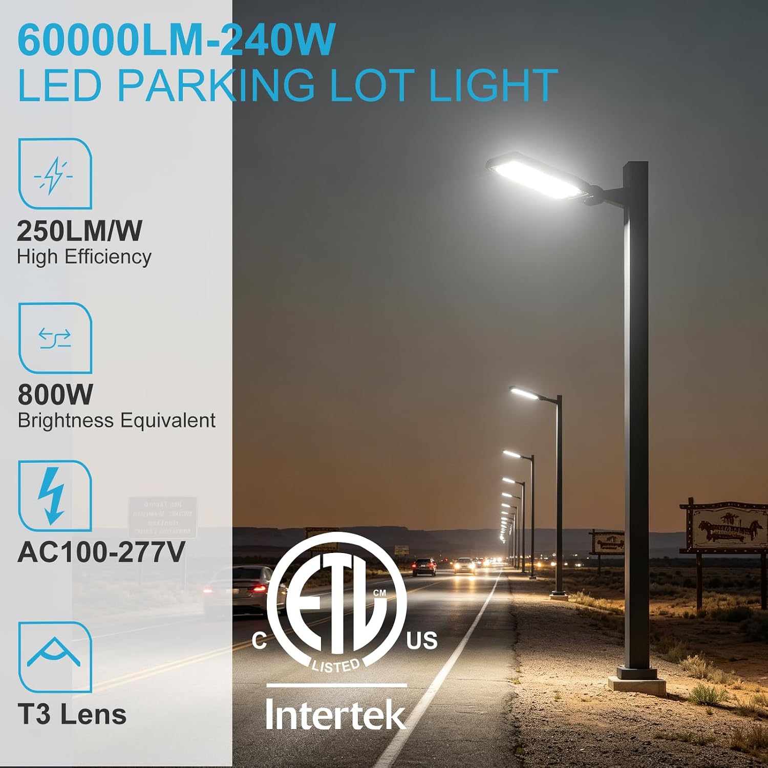 240W(240x1W LED) Parking Lot LED Lights 60000Lm(250Lm/W) LED Pole Lights Outdoor 5000K IP65 Dusk to Dawn Outdoor Parking Lot Litghts Commercial Pole Mount for Parking Lot,Yard,Driveway,Stadium-4Pack