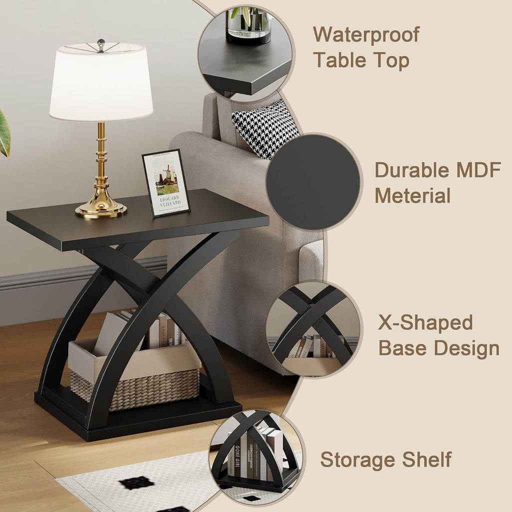 ChooChoo End Side Table Set of 2, Modern End Table with Storage Shelf, X-Design Side Table Living Room