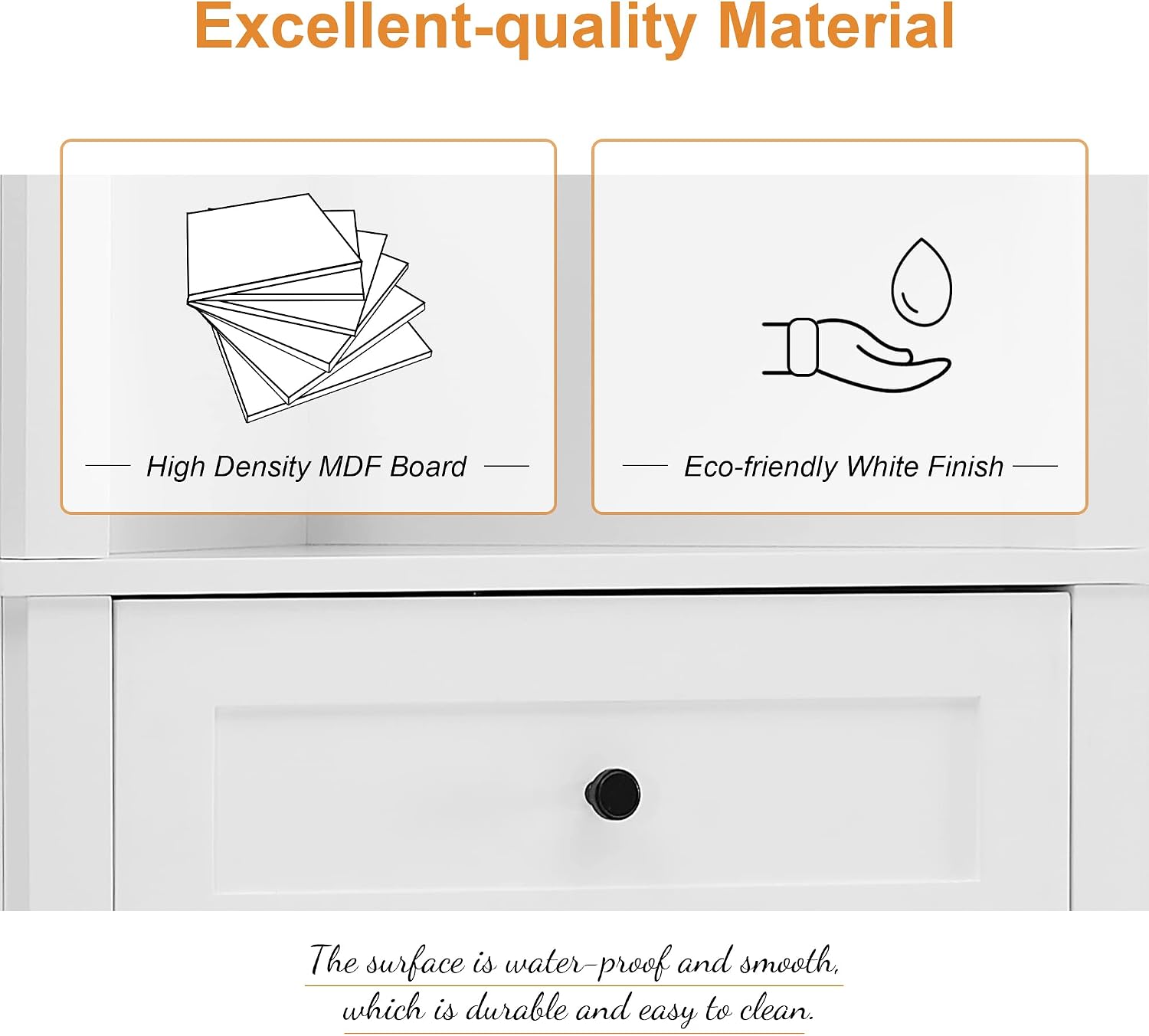 Corner Storage Cabinet with Adjustable Shelves, 68.9 in Tall | MDF, painted finish, adjustable shelves, corner fit, enclosed storage, bathroom, kitchen, 23 W x 13.4 D x 68.9 H in