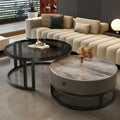 LITFAD 2-Piece Nesting Coffee Tables Steel Frame Round Slate Top Living Room Table Modern Central Table with Storage Drawer for Living Room, Office, Cafe - 27.5' L + 19.5' L Black/Grey - Clear/Gray