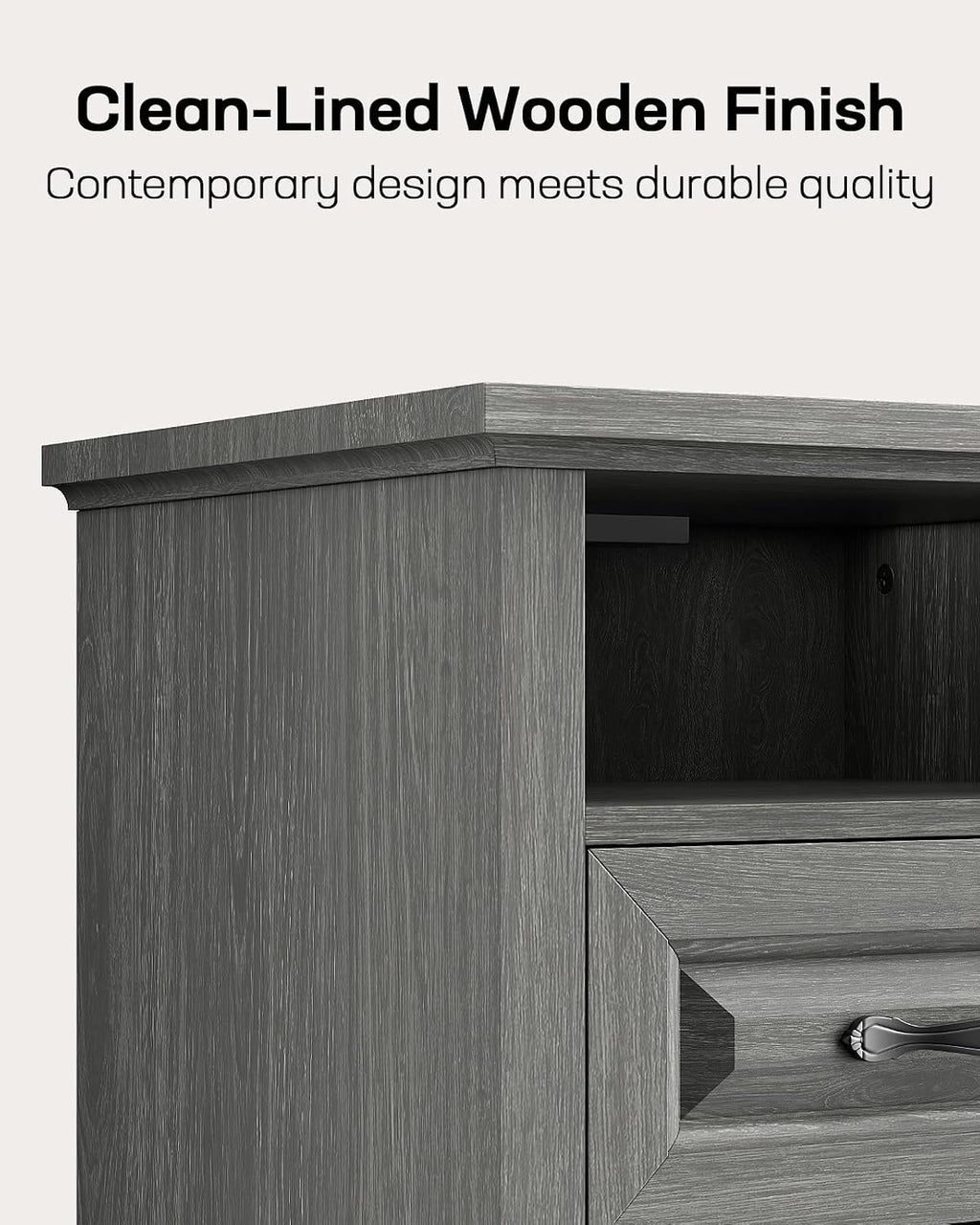 Marsail Nightstand for Bedroom, Night Stand with Charging Station, Bedside Table with 2 Drawers & Open Shelf, Farmhouse End Table Storage Cabinet, Gray