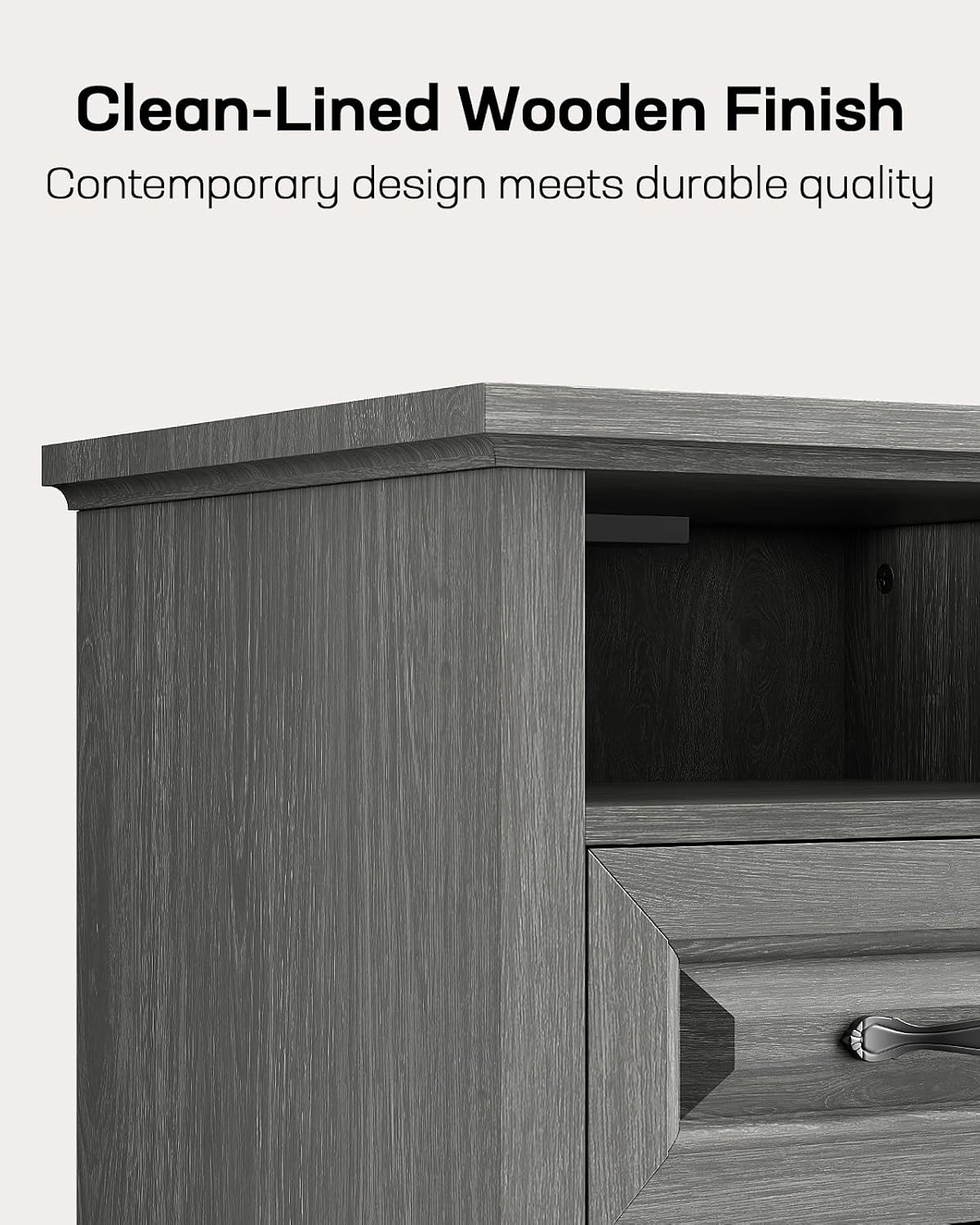 Marsail Nightstand for Bedroom, Night Stand with Charging Station, Bedside Table with 2 Drawers & Open Shelf, Farmhouse End Table Storage Cabinet, Gray