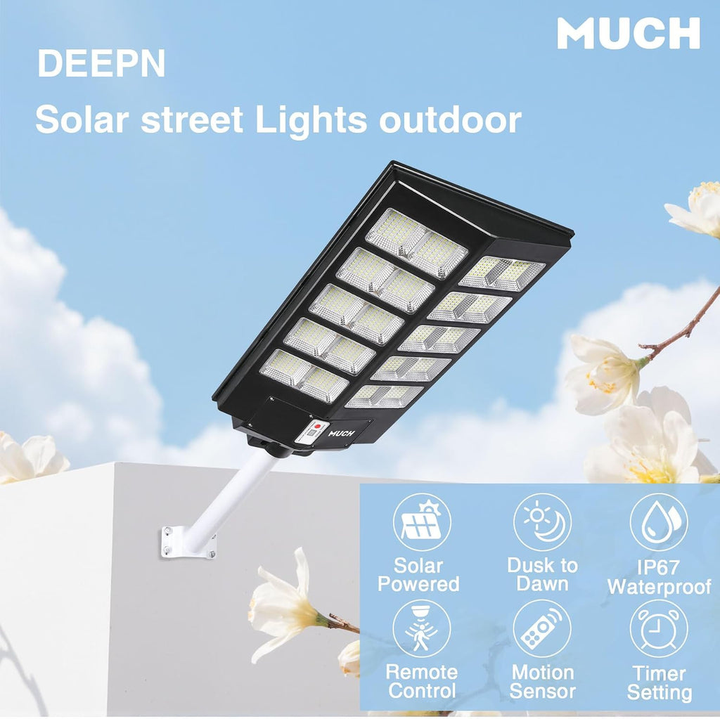 7000W Solar Street Light Outdoor LED Lighting, IP67 Waterproof, 220° Wide Angle Lighting, with Human Body Sensor and Remote Control Operation,for Garden, Yard, Street and Parking Lot (2 pcs)