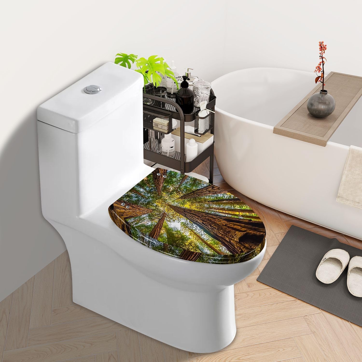 Elongated Toilet Seat Secuoia Forest Resin Toilet Seat Slow Quiet Close with Quick-Release Hinges Toilet Seat with Cover Easy to Clean Install