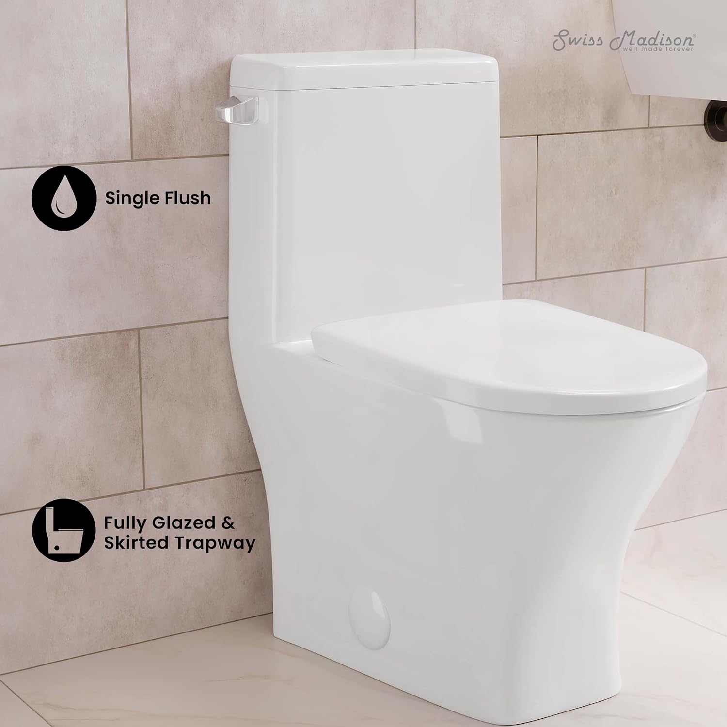 Sublime II One-Piece 12' Rough-in 1.28 GPF Left Flush Round Compact Toilet in Glossy White