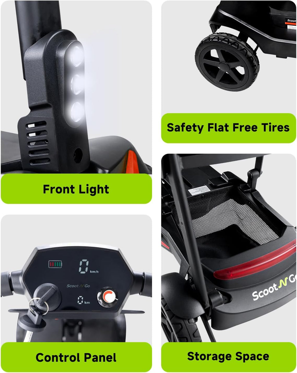 SCOOTNGO Mobility Scooters for Seniors & Adults 4 Wheel Travel Mobility Scooter Airline Approved with Two Batteries, Lightweight, Foldable, No Assembly Needed (Black Red, Dual Batteries with Wagon)