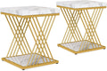 Tribesigns Square White Gold Side Table Set of 2, 2-Tier End Table Modern Bedside Tables Small Side Table with Storage for Couch, Chairside Tables with Metal Frame for Living Room