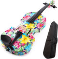 TSTS Flower Pattern 4/4 Full Size Solid Wood Acoustic Violin Musical Instruments with Case and Bow Adults Violins
