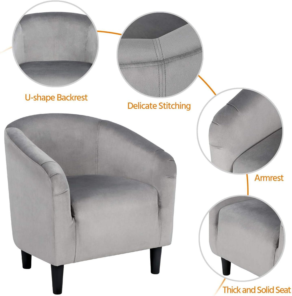 Yaheetech Barrel Chairs, Furry Accent Chairs with Soft Padded Armrest for Living Room Bedroom Waiting Room Office, Set of 2, Gray