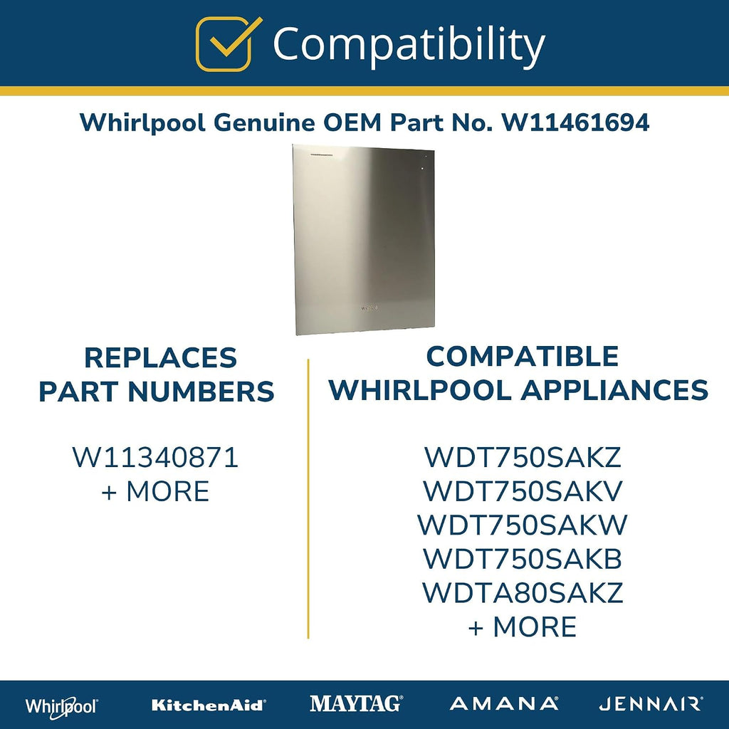 Whirlpool W11461694 Genuine OEM Dishwasher Door Outer Panel Replacement Part