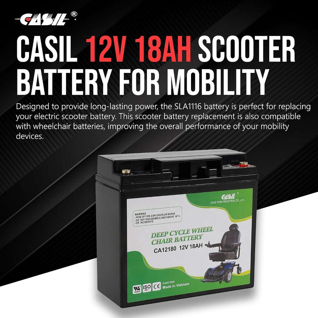 Casil 12V 18Ah Scooter Battery | Pride Mobility Scooter Accessories - Replacement for Pride Scooter Wheelchair Jazzy Power Chair Gogo Elite Traveller