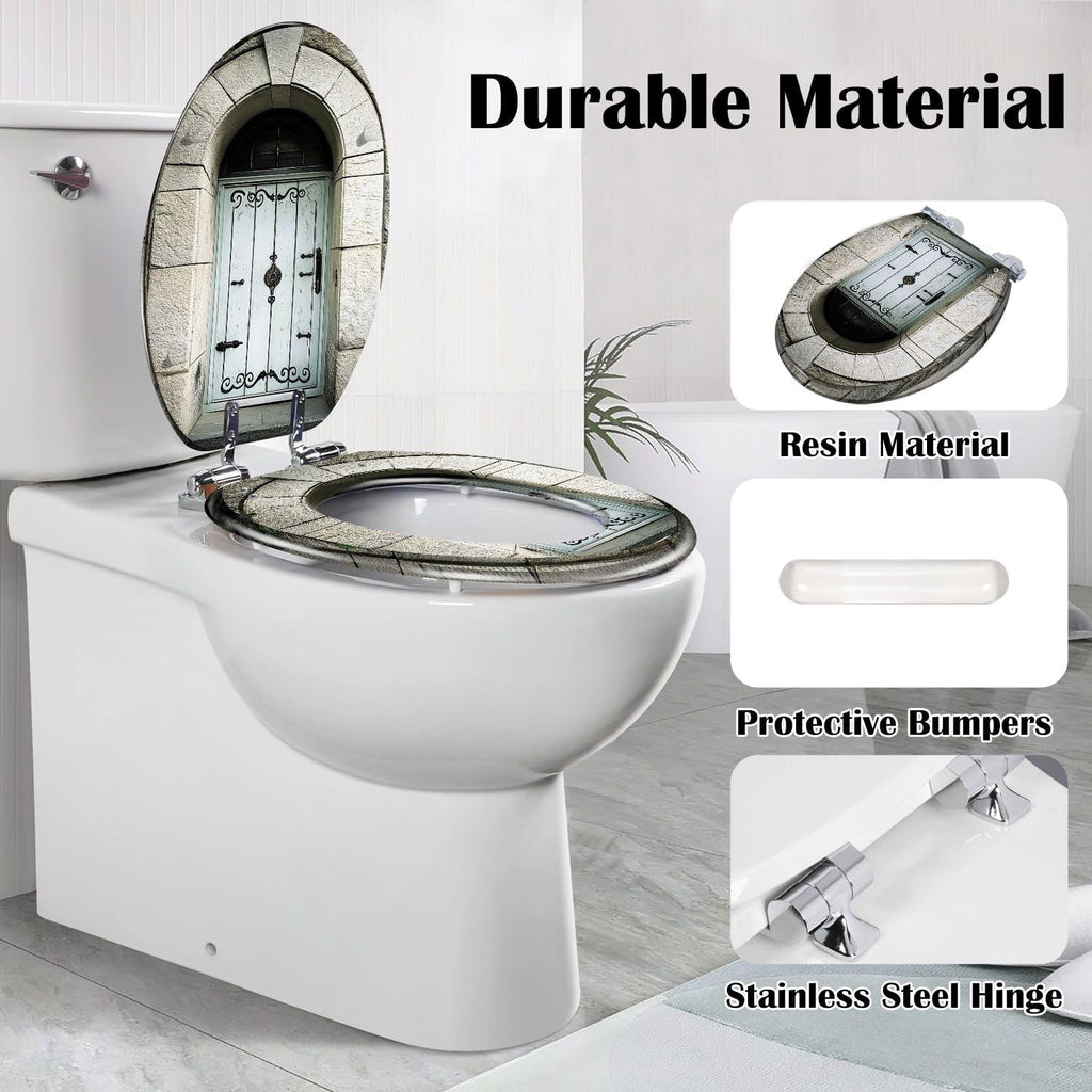 Elongated Toilet Seat Old entrance Resin Toilet Seat Slow Quiet Close Lid with Quick-Release Hinges Cover Bumpers Easy to Clean Install