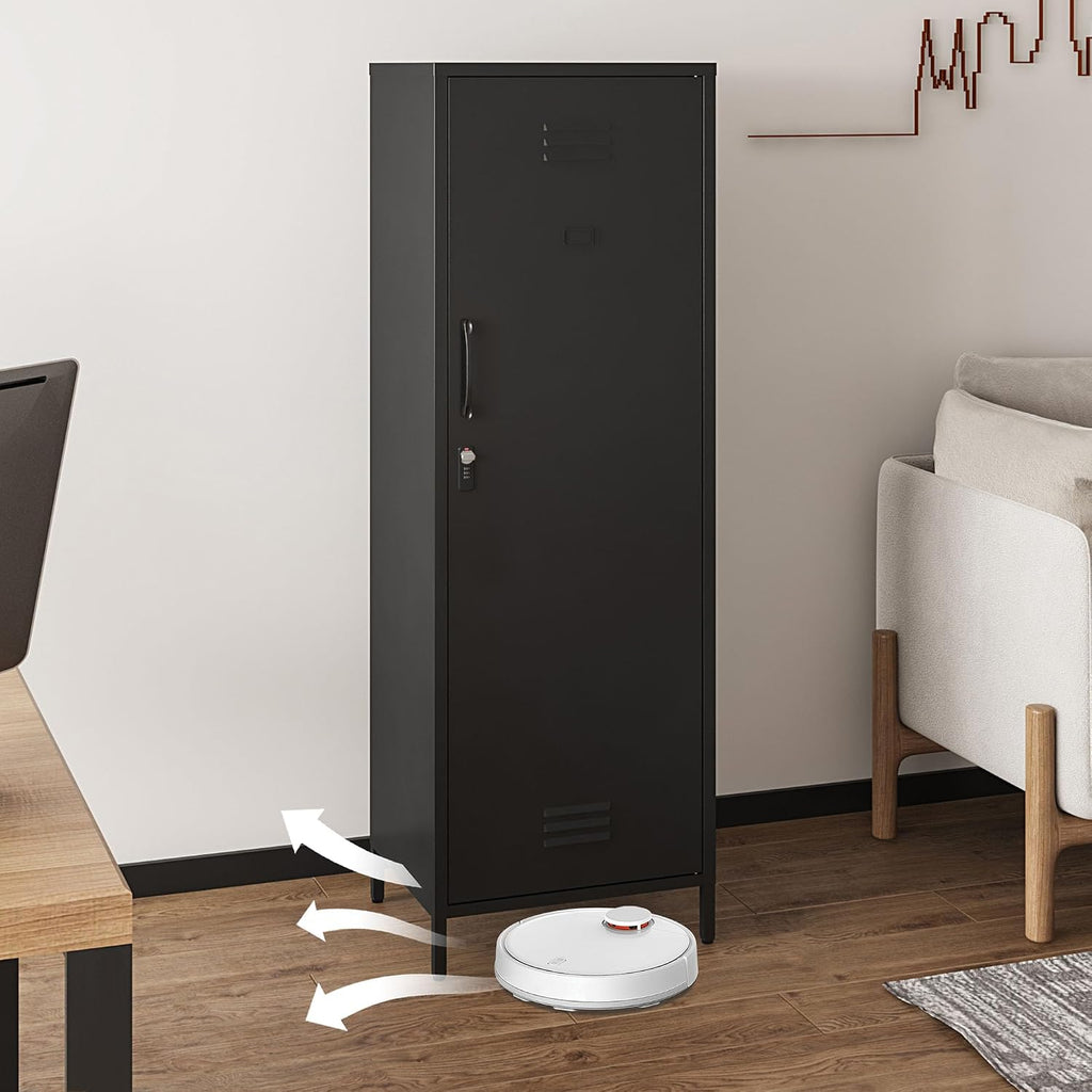 Steehoom Metal Storage Cabinet with Lock, Lockable Metal Single Door Cabinet Steel File Locker with 3 Adjustable Shelves 59.06-inch high for School, Living Room, Home, Office, Pantry (Black, H59.06'')