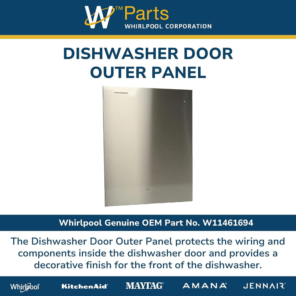 Whirlpool W11461694 Genuine OEM Dishwasher Door Outer Panel Replacement Part