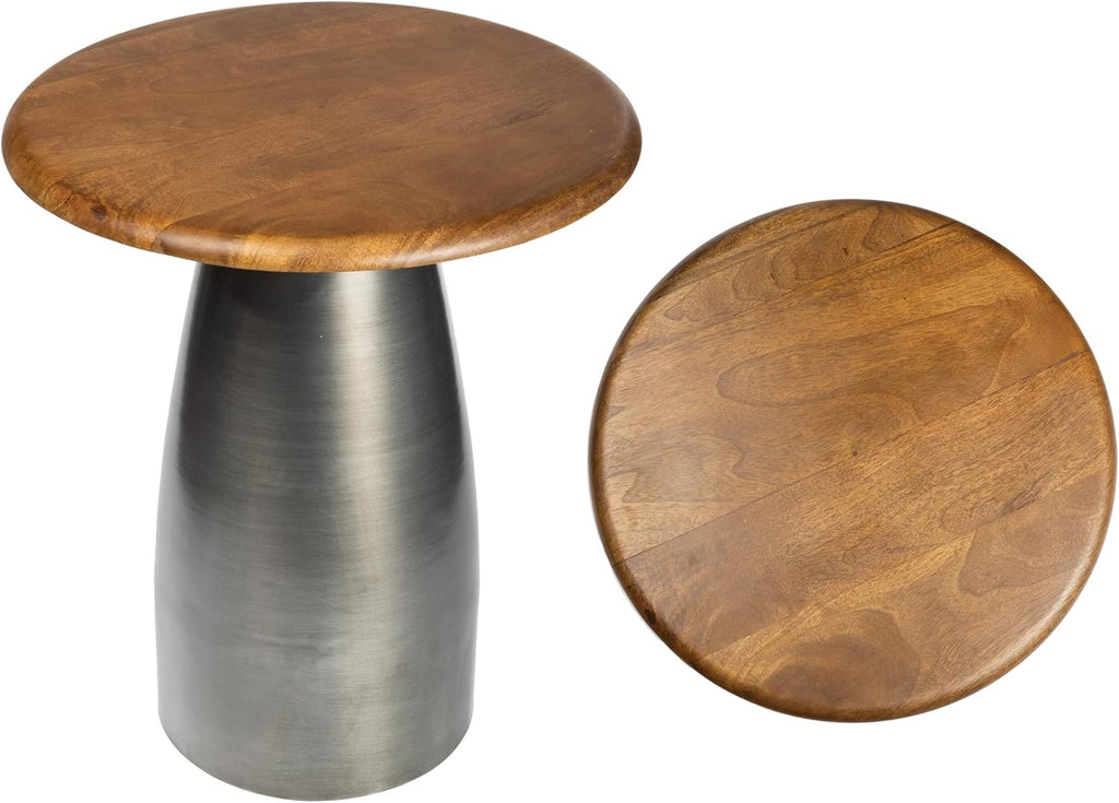 JONATHAN Y END5001A Skye 18' Modern Rustic Round Wood/Metal Accent Table, Side Table, End Table for Living Room, Bedroom, Honey Wood/Oxidized Nickel
