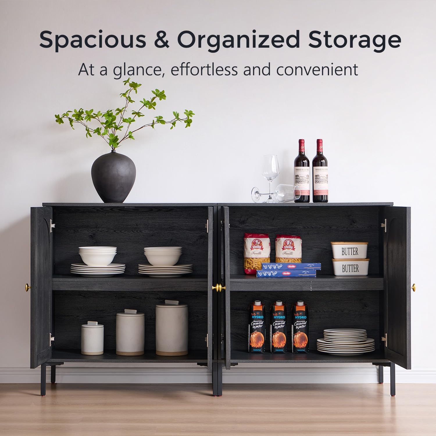 IFGET Modern Buffet Cabinet with Storage, 34' Tall Fluted Arched Sideboard Cabinet w/Adjustable Shelves, Wooden Modular Coffee Bar for Dining Room, Kitchen, Living Room, Entryway, Dark Grey