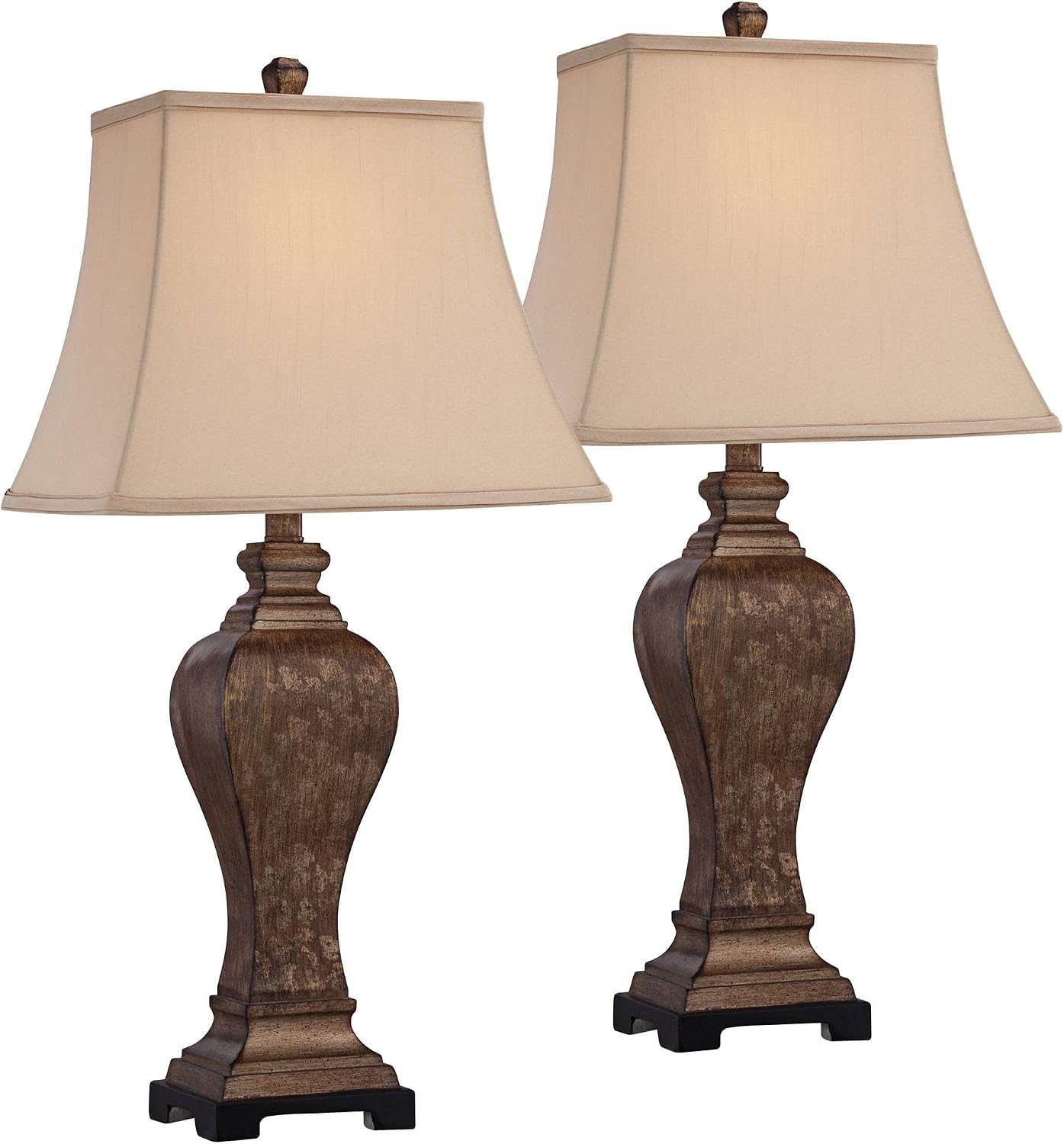 Regency Hill Edgar 29' Tall Urn Traditional Country Cottage Core Farmhouse Rustic End Table Lamps Set of 2 Brown Bronze Finish Living Room Bedroom Bedside Nightstand House Office Fabric Shade