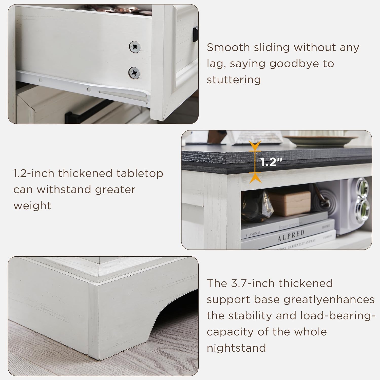 ACCOHOHO 18' Farmhouse Nightstand Set of 2 with Charging Station,End Table with 2 Drawers Storage,Side Table,Bedside Cabinet for Bedroom,Living Room, Antique White