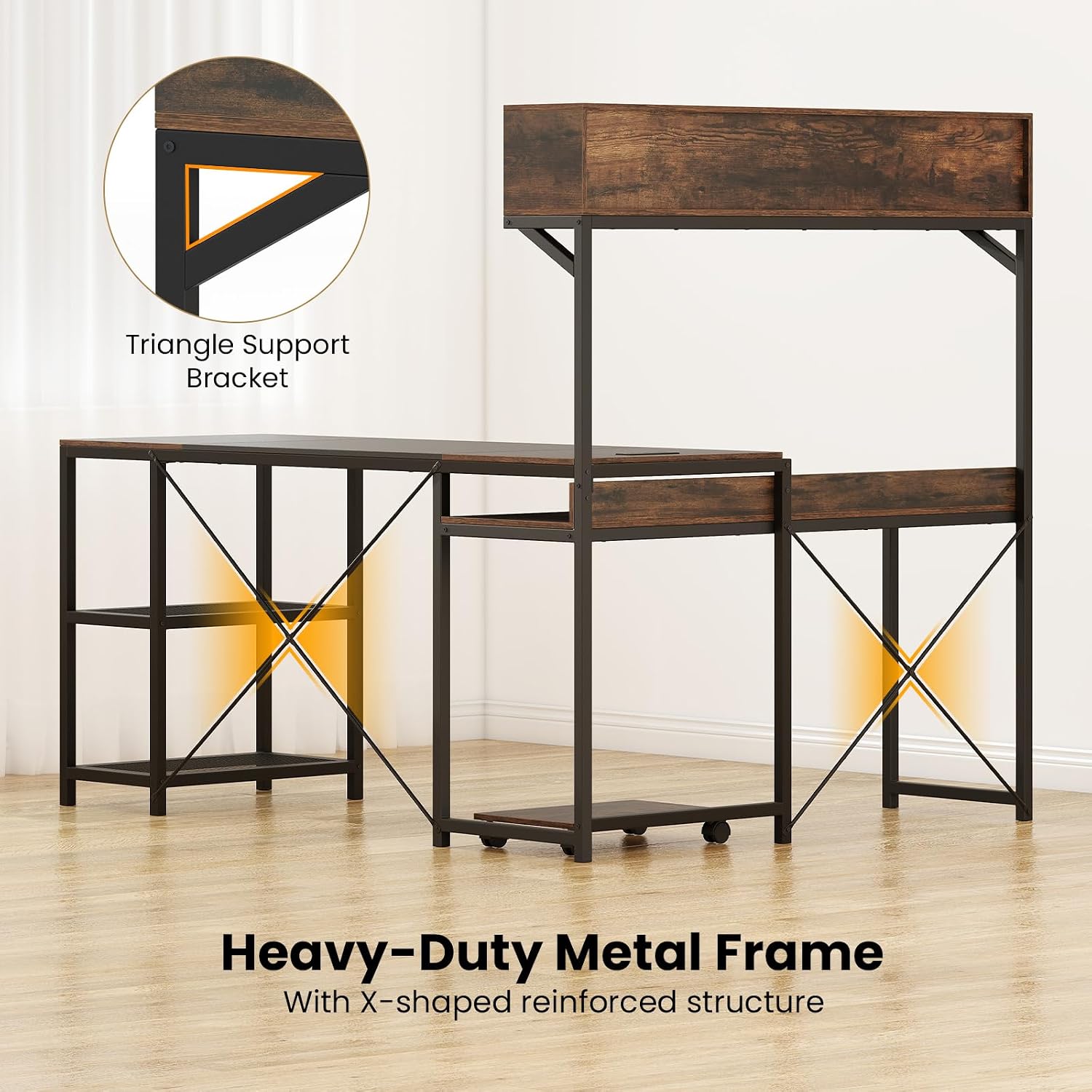 Tangkula 62' Reversible L-Shaped Computer Desk with Hutch & Power Outlets, Corner Computer Desk with 3 Compartments, Shelves & Mobile CPU Stand, Reversible Gaming Table Workstation for Home Office