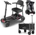 SCOOTNGO Mobility Scooters for Seniors, 4 Wheel Foldable Lightweight Airline Approved Mobility Scooter for Adults, Dual Batteries, Portable, No Assembly Needed (Black Red, with Folding Trailer)
