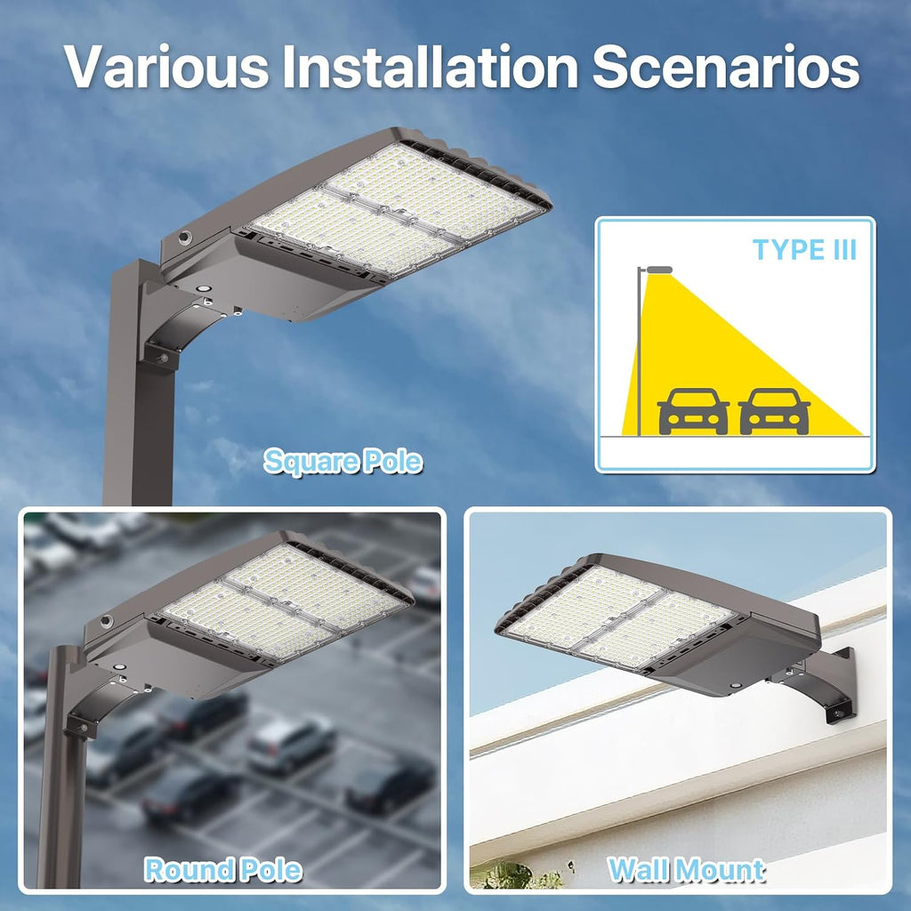 HYPERLITE Parking Lot Lights 300W: 2Packs 45000LM 5000K LED Parking Lot Lights Outdoor with Photocell-UL Listed Commercial Street Area Light LED Pole Light for Roadways Yards Court Barn