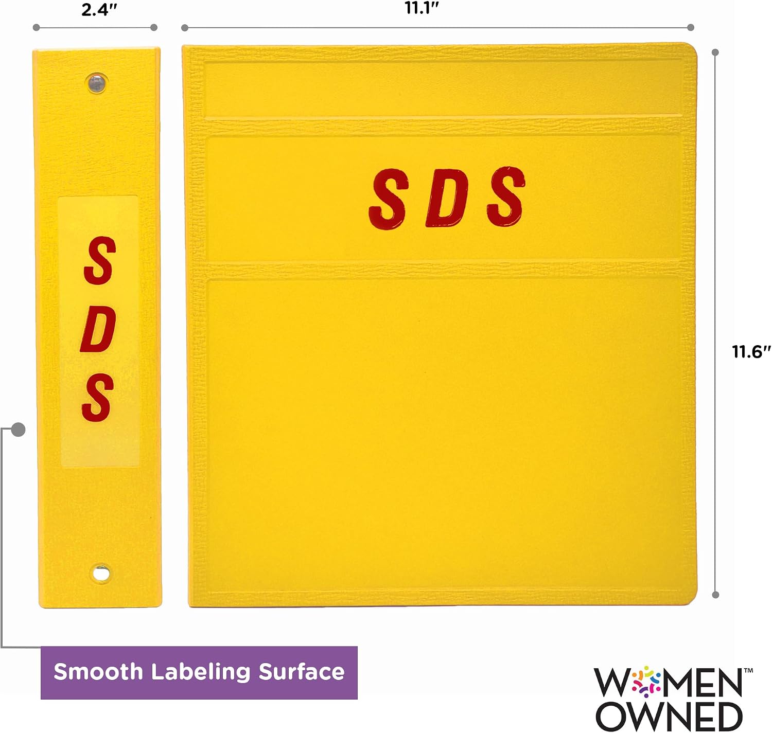 Carstens 2-Inch Heavy Duty Round Ring Binder for Safety Data Sheets (SDS) – Side Opening, Yellow, Case of 16, Durable Plastic, No Pockets, Holds 300 Sheets, Made in USA (1832-3RCS)