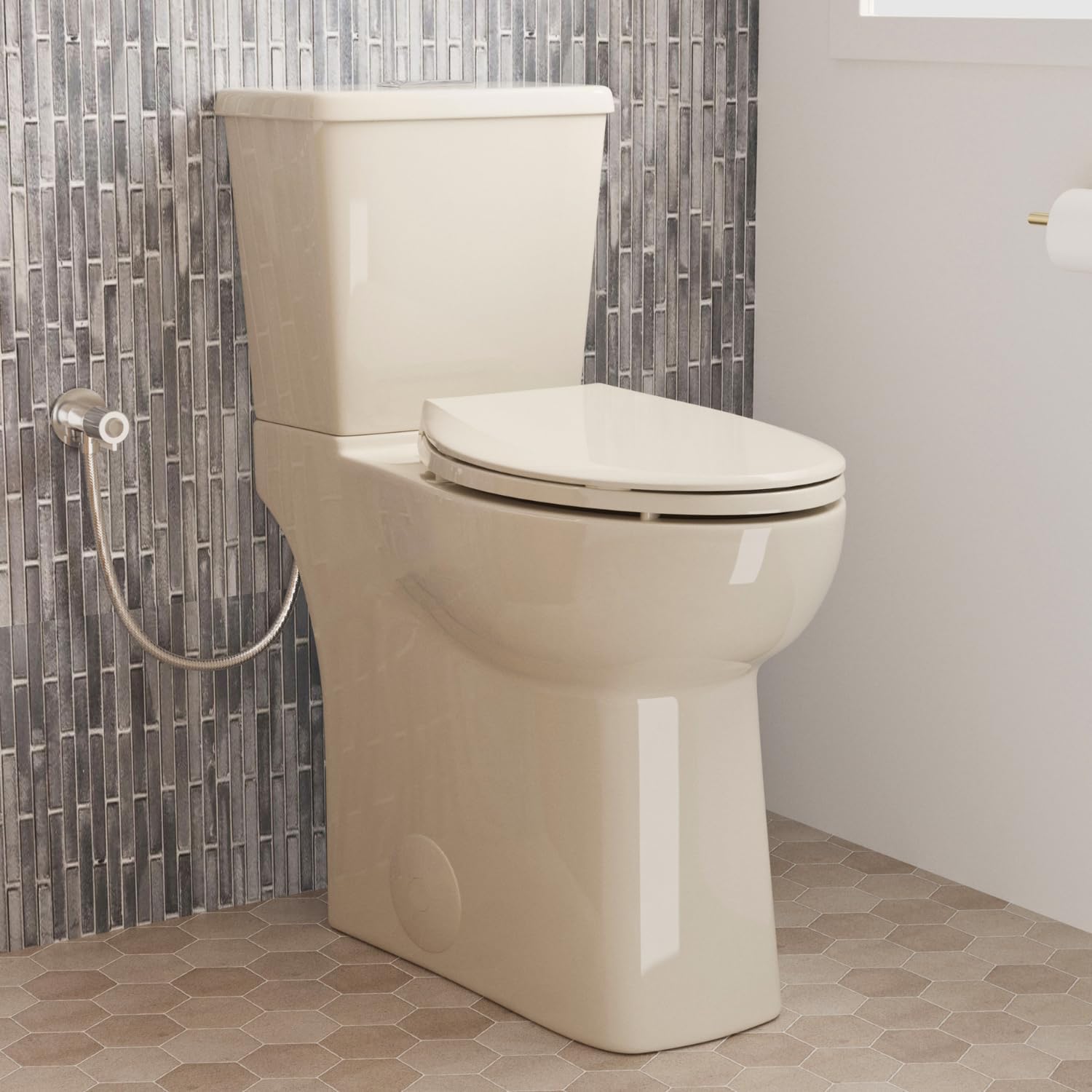 21 Inch Extra Tall Toilet for Seniors, Los Flexi Beige Toilet Two Piece With Skirted Design, 1.1/1.28 GPF Dual Flush, Powerful Siphon Jet, Soft-Close Seat and Quick Install, Bone Color, 12'' Rough-In