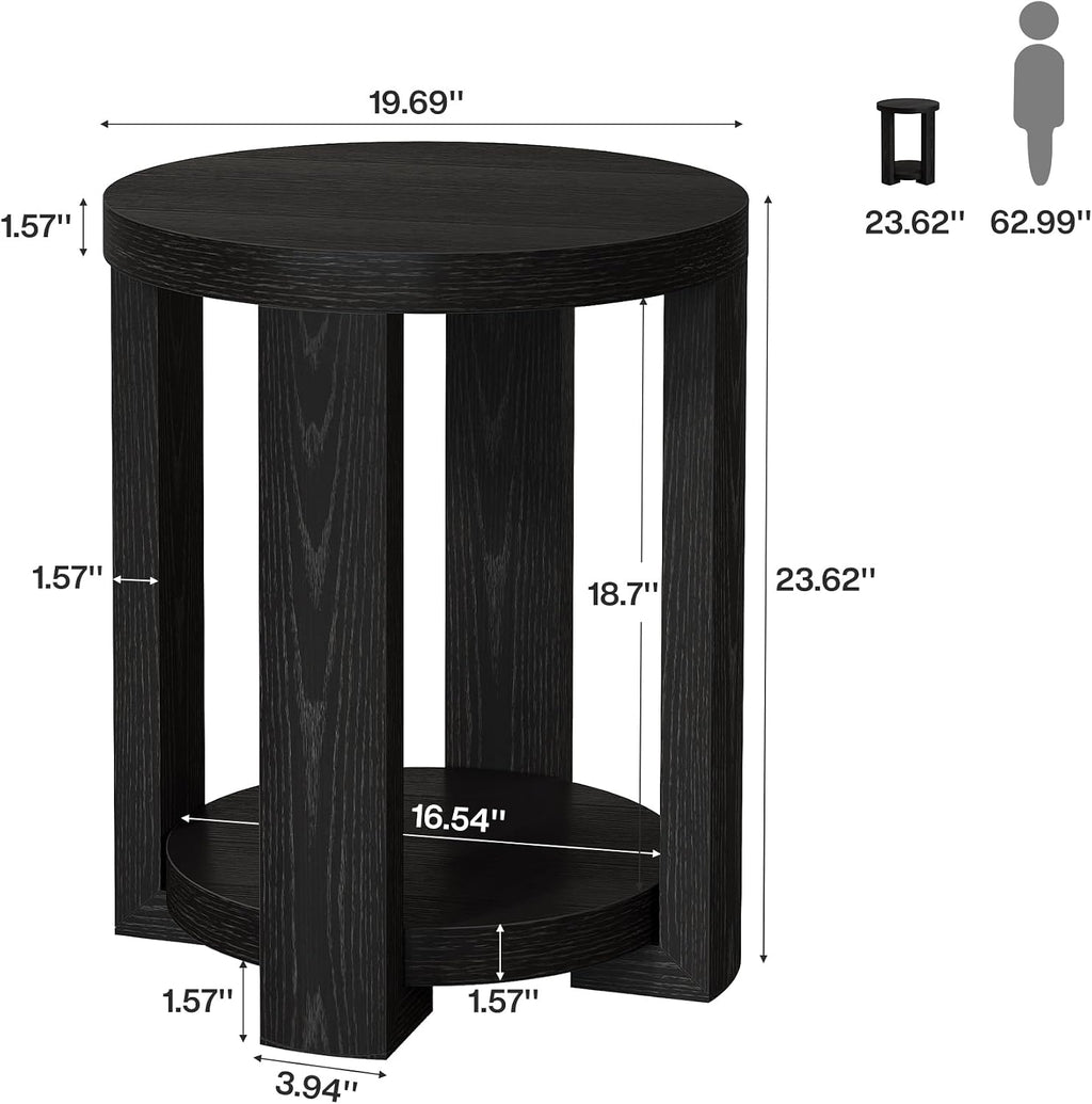Tribesigns Round Side Table, 2-Tier End Table for Living Room & Bedroom, Small Accent Table with Storage Shelf (2, Black)