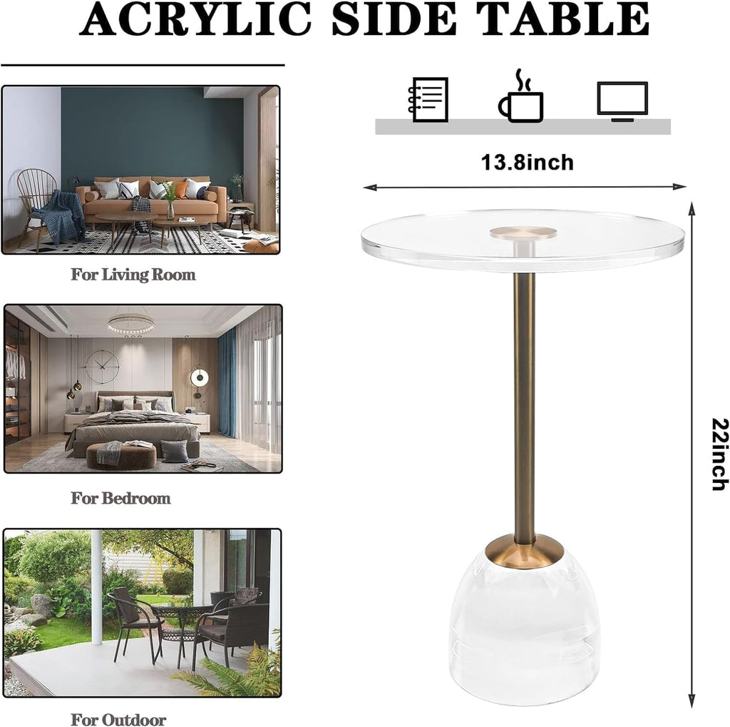 Clear Acrylic End Table, Acrylic Side Table Modern Small Round Table with Solid Base for Living Room, Bedroom（2 pcs）