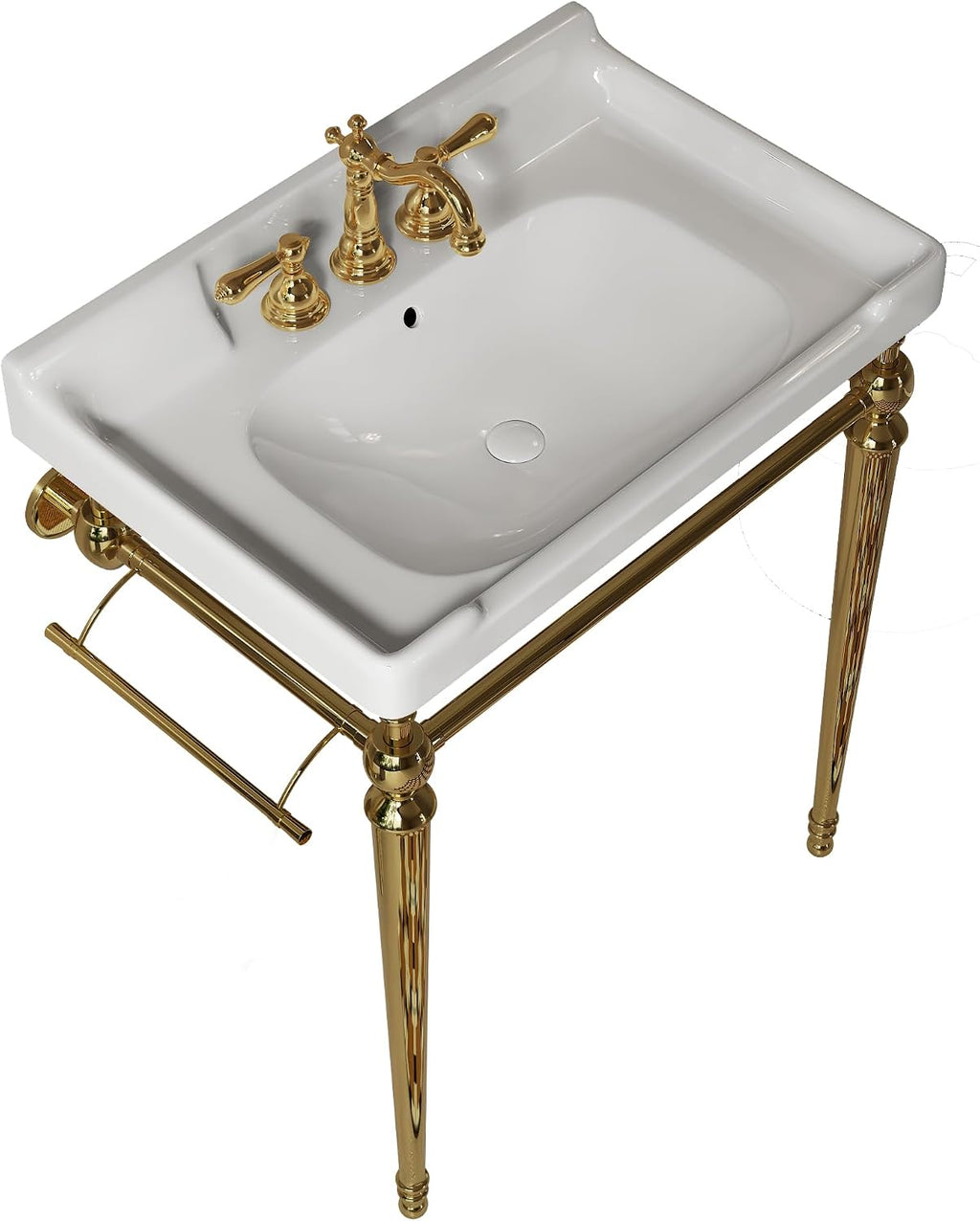 28' Ceramic Bathroom Vanity with Sink, Bathroom Cabinet Organizer with Towel Bar, Bathroom Vanities with Stable Support for Daily Bathroom Use, Gold,White