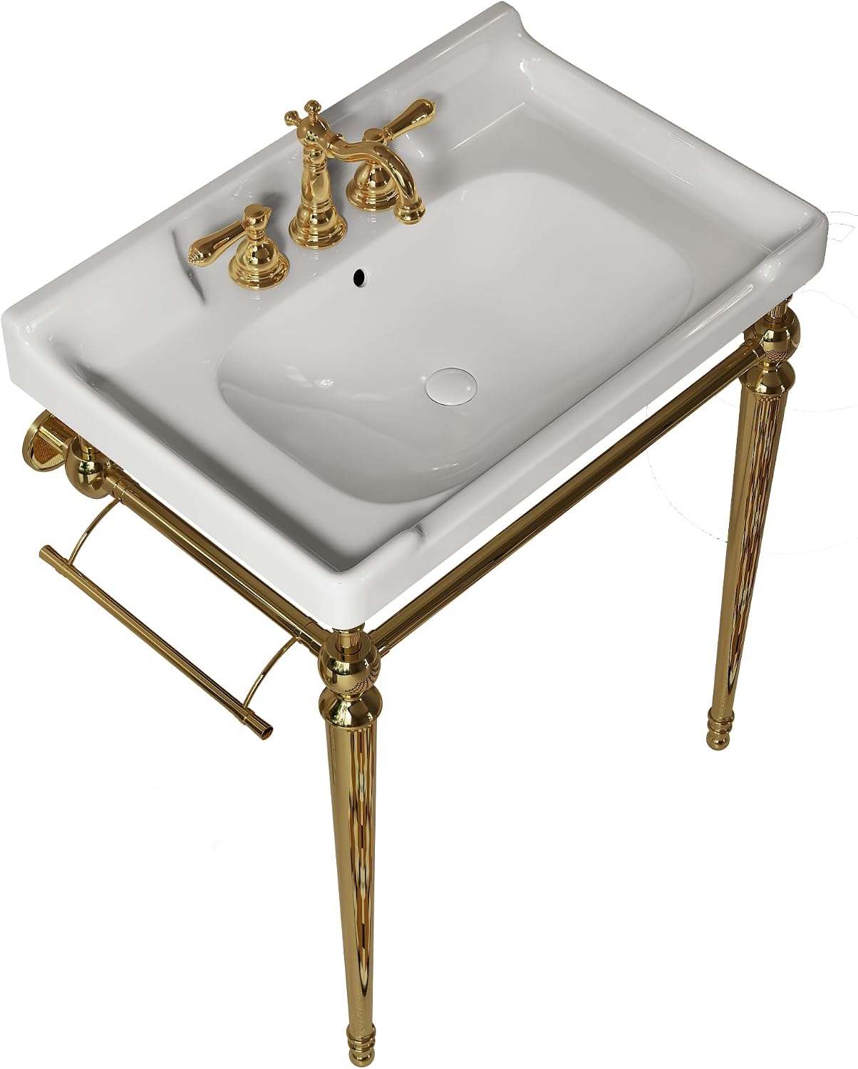 28' Ceramic Bathroom Vanity with Sink, Bathroom Cabinet Organizer with Towel Bar, Bathroom Vanities with Stable Support for Daily Bathroom Use, Gold,White