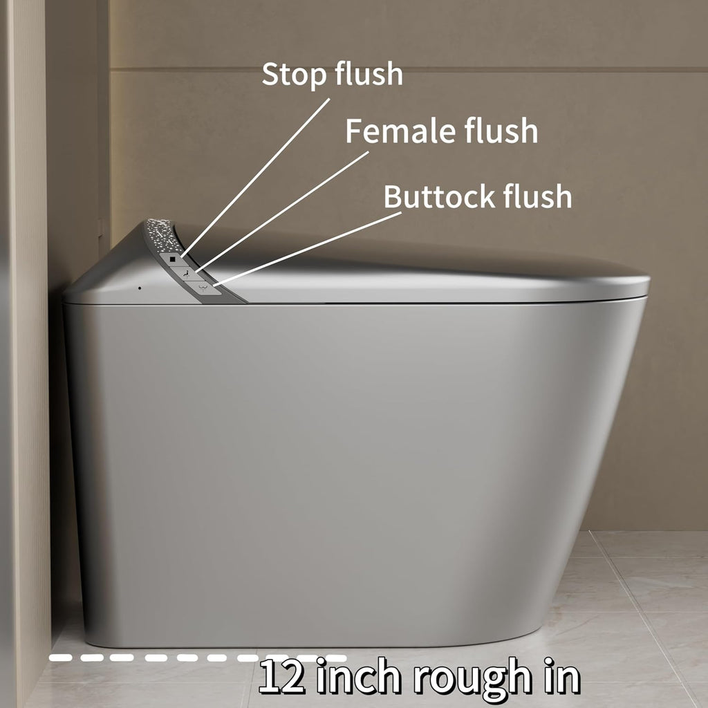 Smart Toilet with Starry Night Lighting Effects,Bidet Build in,Warm Air Drying,LED Light, Heated Seat, Automatic Switch Seat,ADA Comfortable Height (Grey)