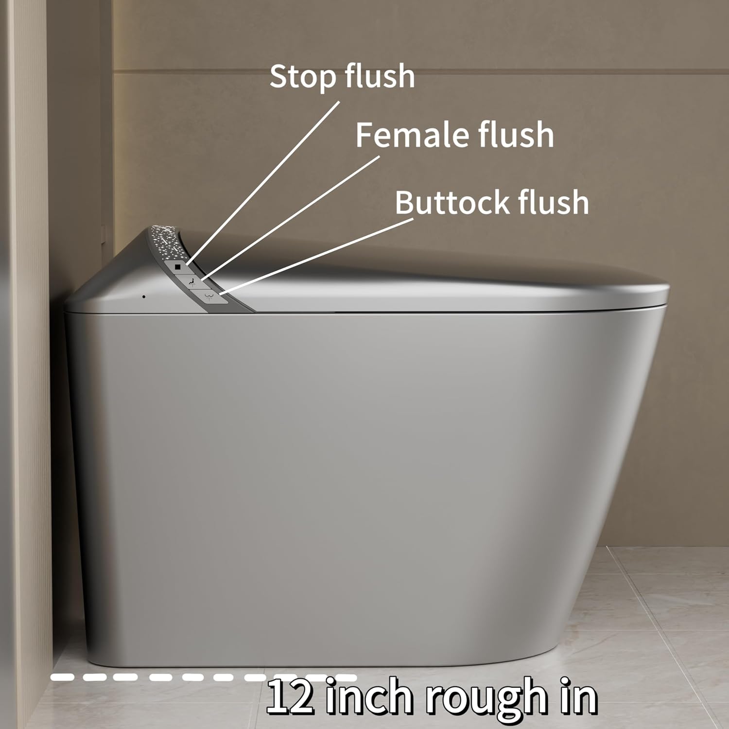 Smart Toilet with Starry Night Lighting Effects,Bidet Build in,Warm Air Drying,LED Light, Heated Seat, Automatic Switch Seat,ADA Comfortable Height (Grey)
