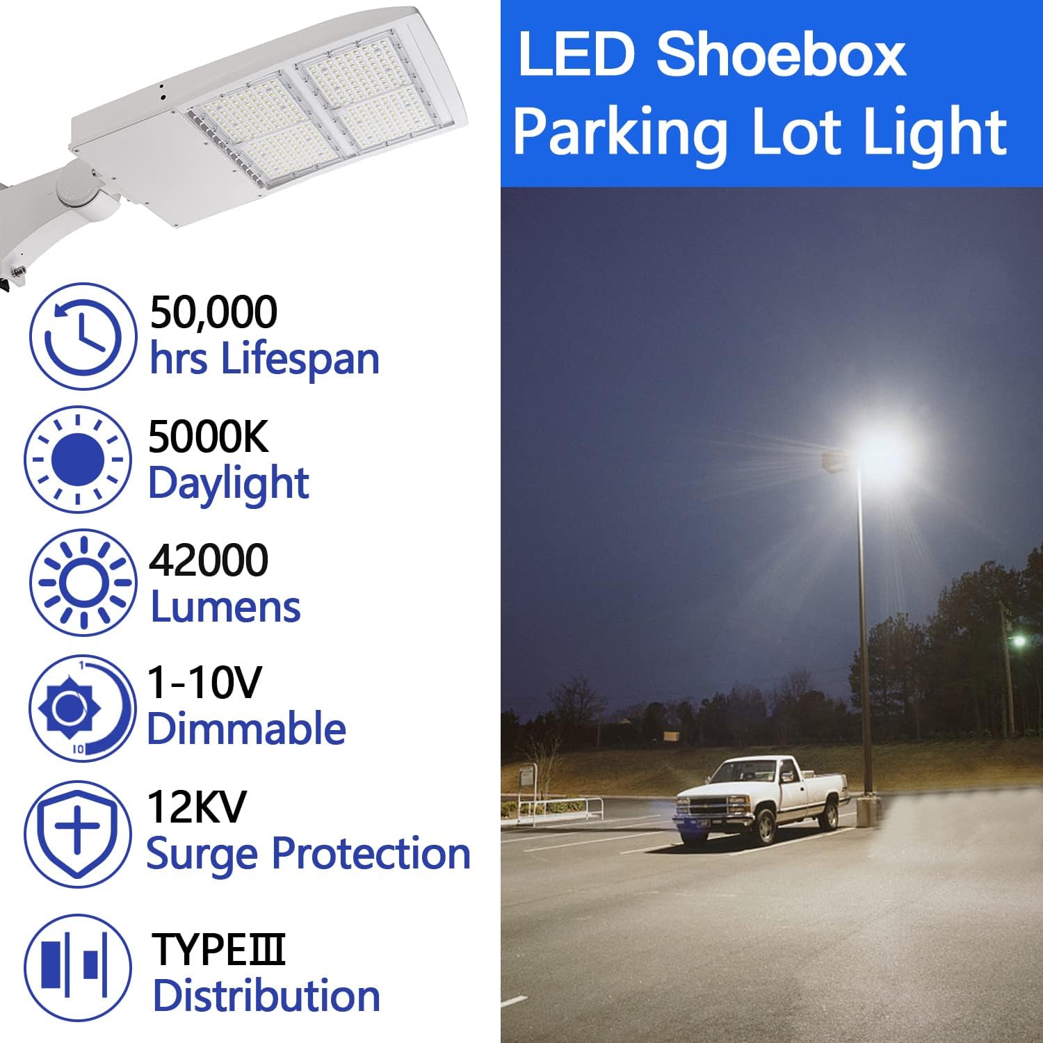 150W LED Parking Lot Light, 21000 LM 5000K White LED Shoebox Light [700W MH/HPS Equiv.] Adjustable Slip Fitter Mount Outdoor Pole Court Street Lighting- 100-277V