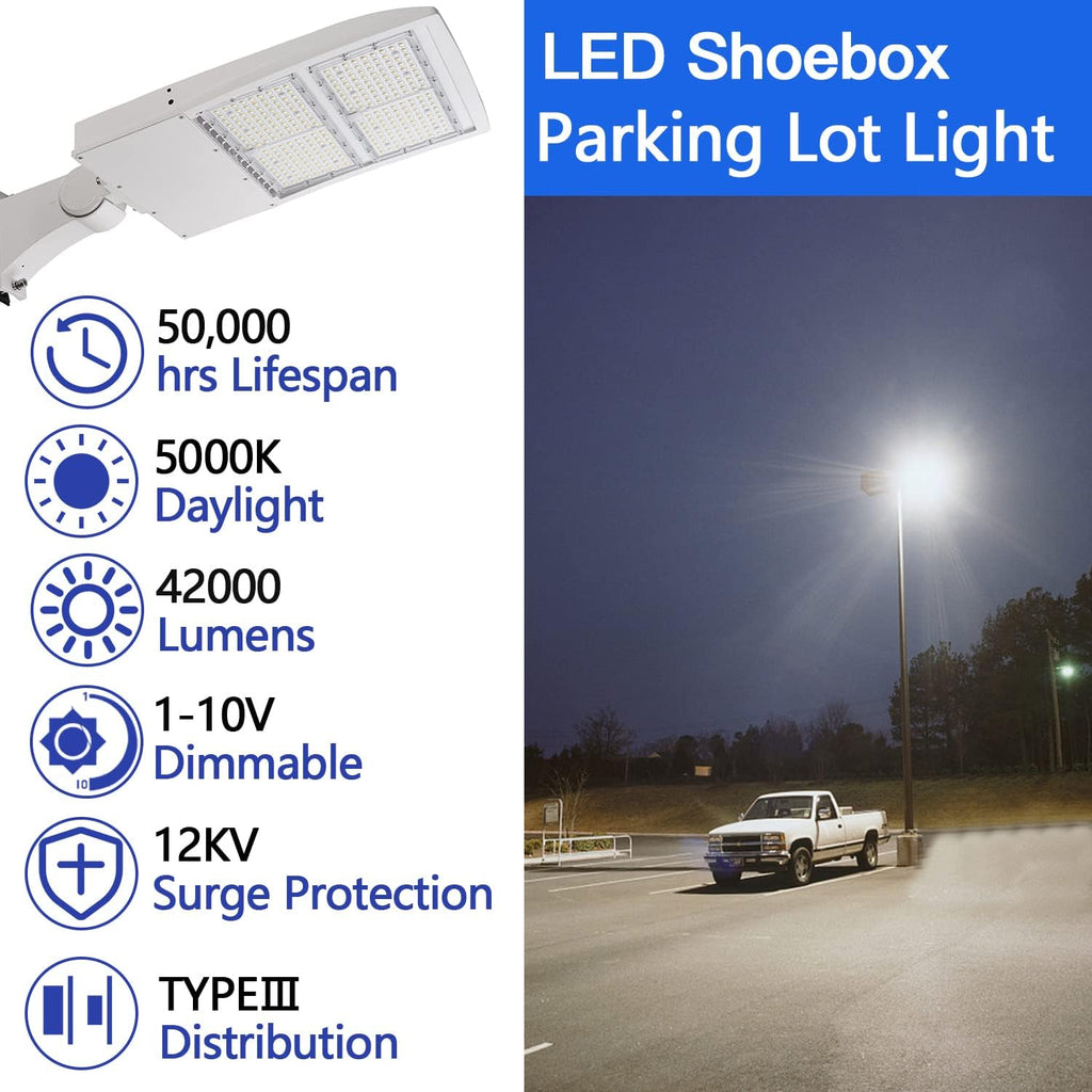 150W LED Parking Lot Light, 21000 LM 5000K White LED Shoebox Light [700W MH/HPS Equiv.] Adjustable Direct Arm Mount Outdoor Pole Court Street Lighting- 100-277V