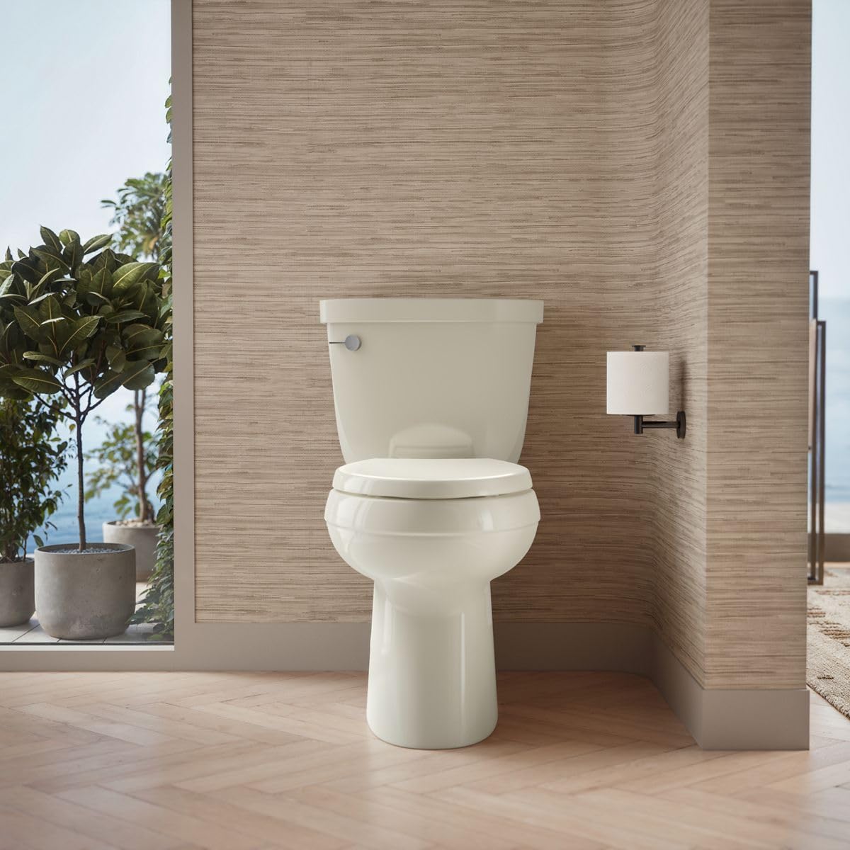 KOHLER 5310-96 Cimarron Comfort Height Skirted Trapway Comfort Height Two-Piece Elongated Toilet, Left-Hand Trip Lever, Biscuit