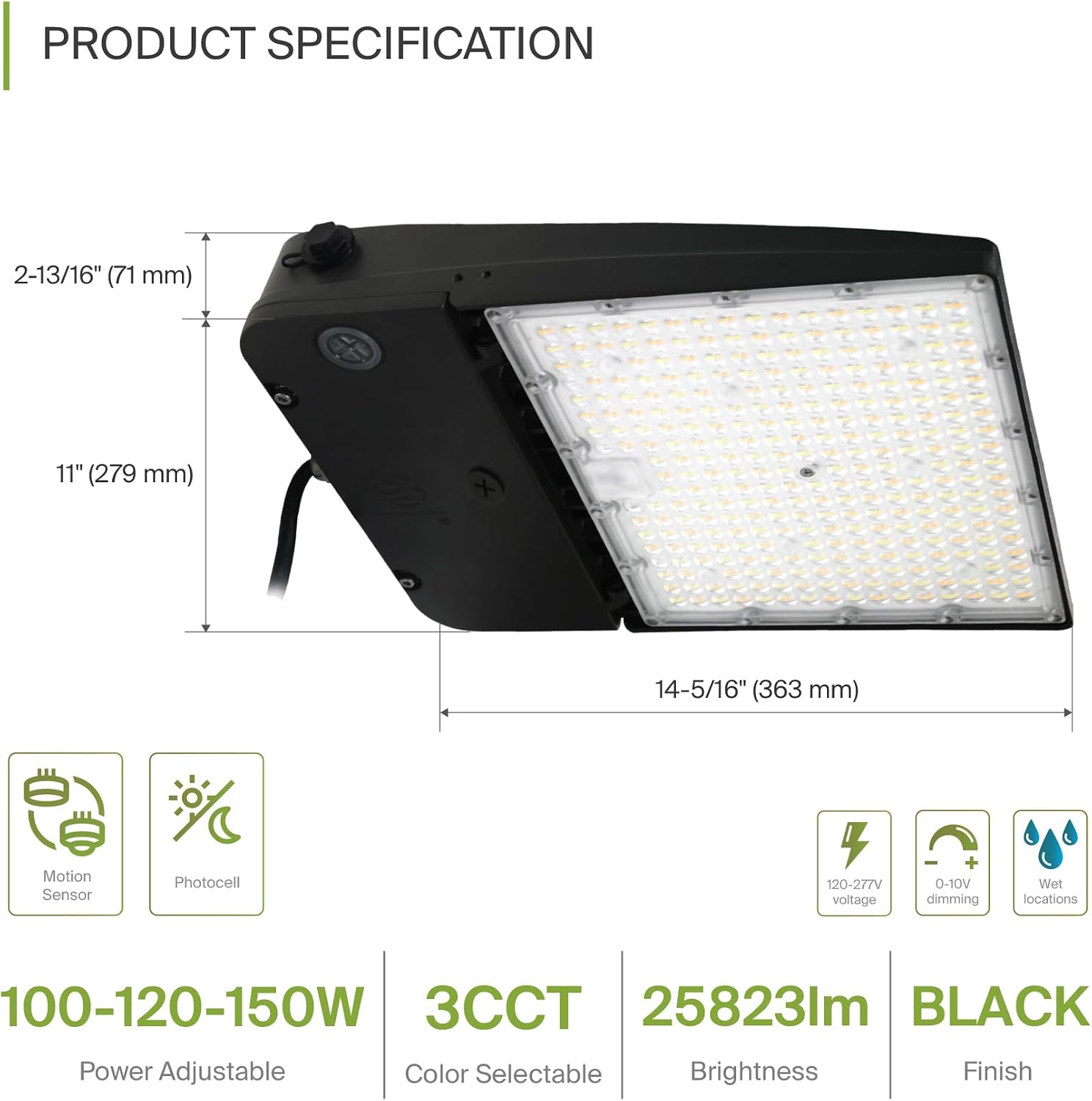 ASD LED Parking Lot Light Fixture | 100-150W 26000LM 3000-5000K 100-277V IP66 | 3CCT, Dimmable, Photocell, Waterproof, DLC, UL Listed | Dusk to Dawn Outdoor Lamp, Shoebox Area Lighting | Black