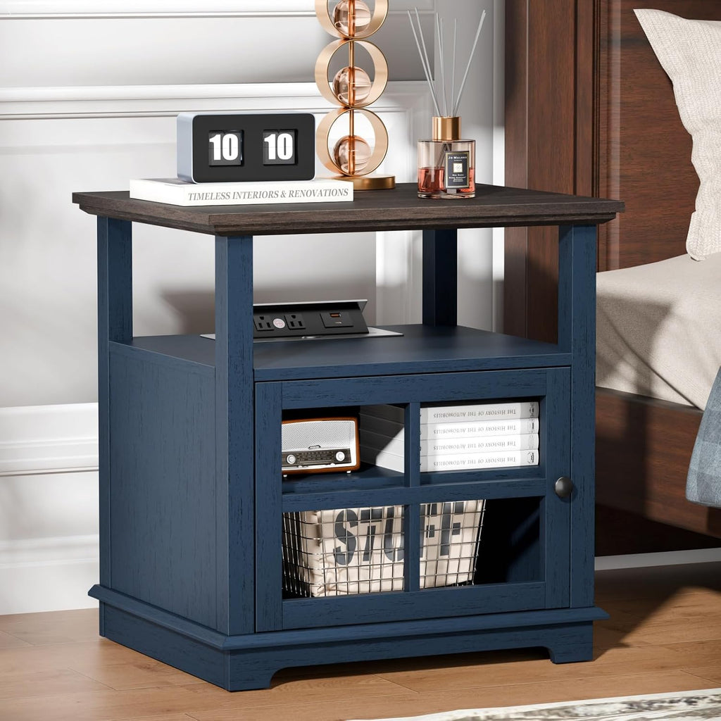HIFYOBRO 24''Tall End Table with Charging Station, Adjustable Shelf, Storage Side Table,21' Large Nightstand for Living Room, Bedroom