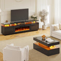 AMERLIFE 3 Piece Modern Living Room Table Set, Includes 80' High Gloss Fireplace TV Stand, 2-Tier Coffee Table, LED Lights Entertainment Center Set for Living Room, Black
