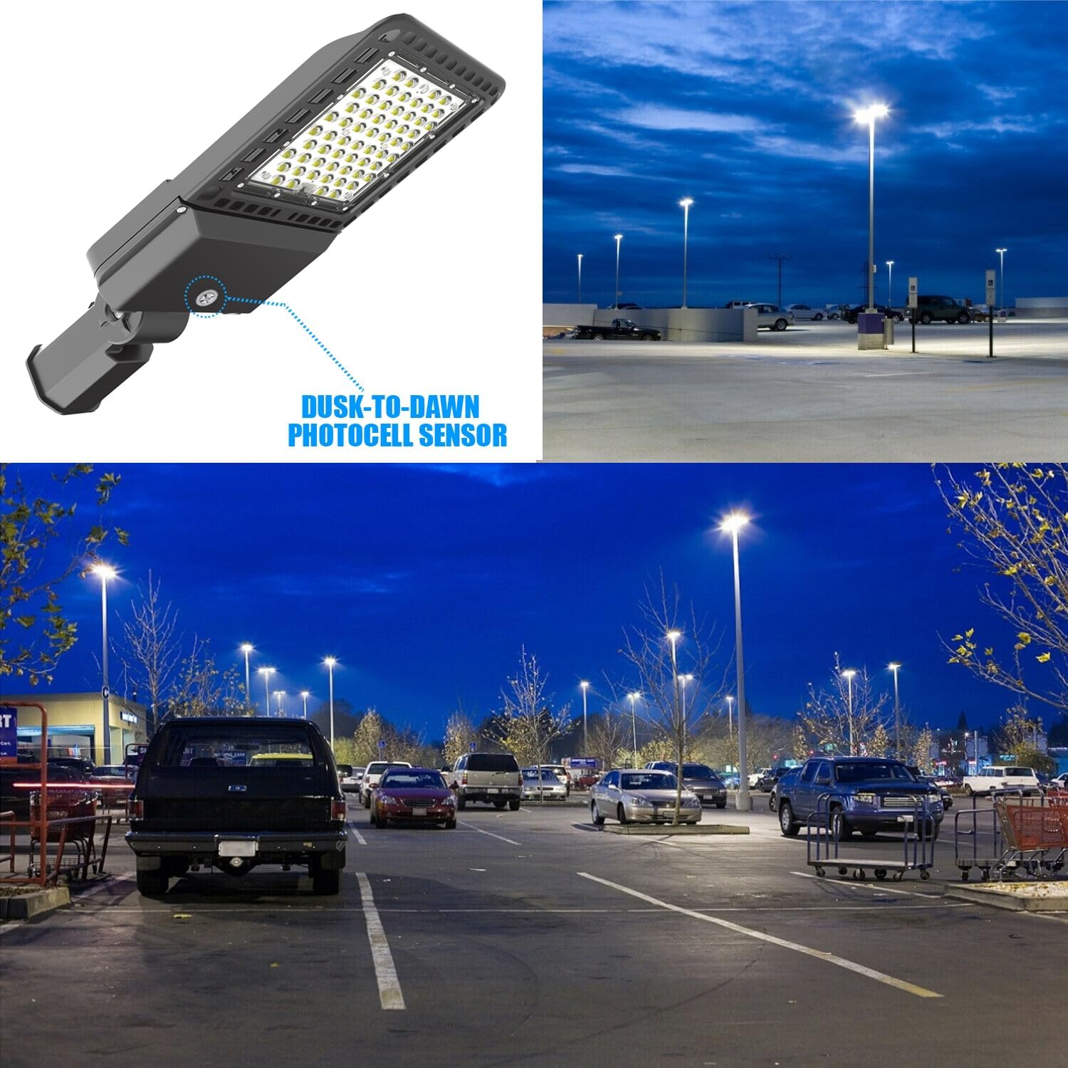 3Pack 200W LED Parking Lot Lights Outdoor, 28000LM, 5000K Shoebox Pole Lights with Dusk to Dawn Photocell, IP65 Waterproof Commercial Street Light Adjustable Slip Fitter for Yard Court, ETL Listed