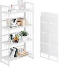 4NM No Assembly 4 Tiers Folding Bookshelf, 47.2' H Foldable Storage Shelves Vintage Bookcase Standing Racks Study Organizer Home Office - All White