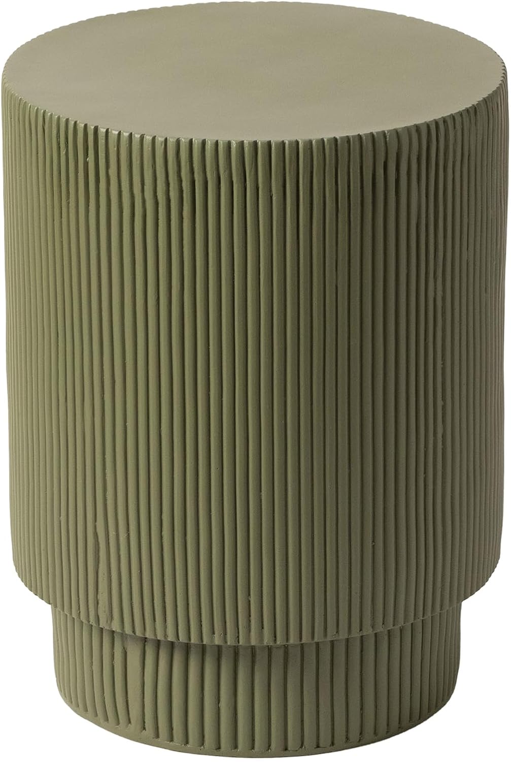 LeisureMod Modern Side Table Round Fiberstone Top Accent End Table for Home, Outdoor Patio, Living Room Sofa, Weather-Resistant, Eden Series in Olive Green