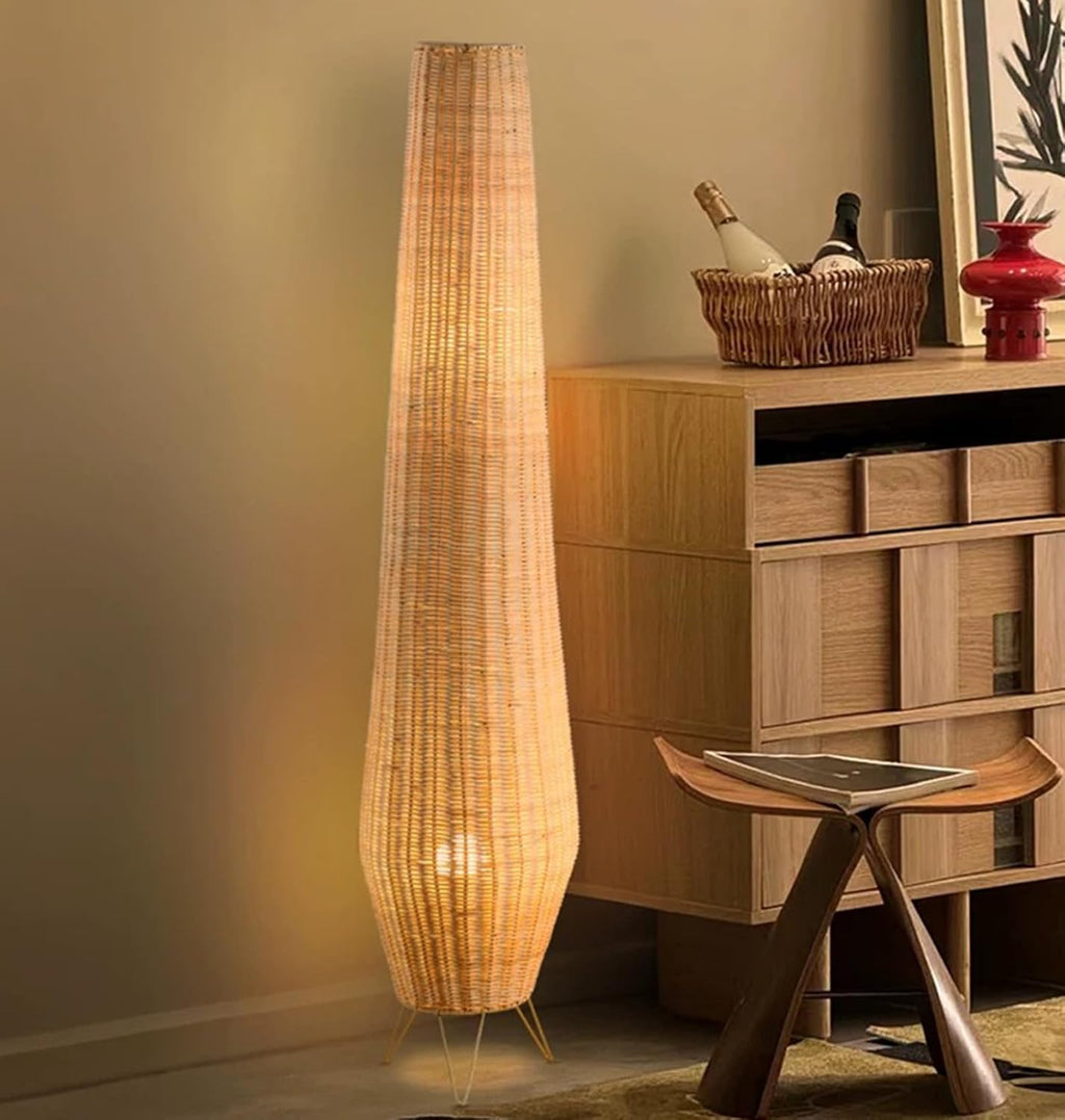 47In Rattan Floor Lamps for Living Room,Modern Farmhouse Floor Lamp | Bohemian Weave Wicker Standing Lamp with Foot Switch Standing Lamps for Bedroom,Office Decor Boho