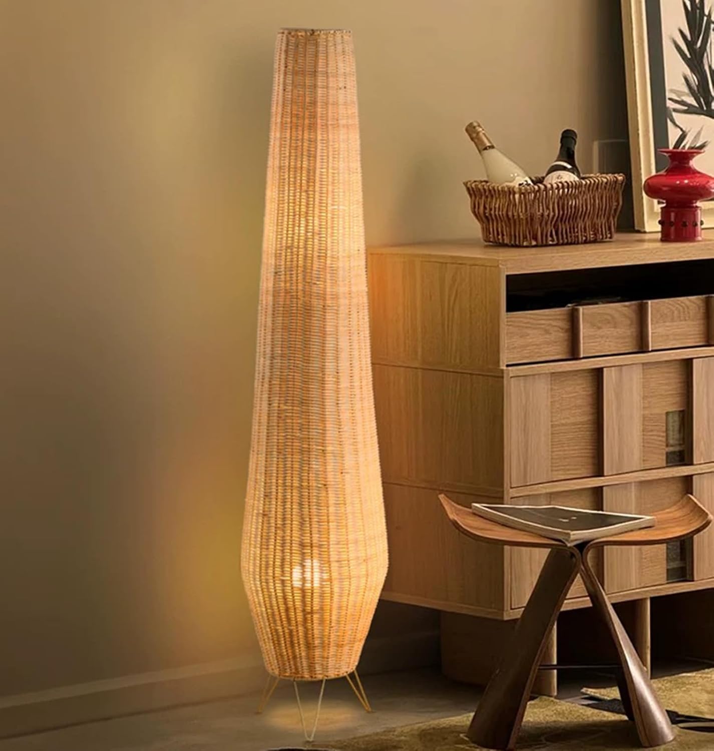 47In Rattan Floor Lamps for Living Room,Modern Farmhouse Floor Lamp | Bohemian Weave Wicker Standing Lamp with Foot Switch Standing Lamps for Bedroom,Office Decor Boho