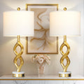 Cinyirong 30' White and Gold Table Lamps Set of 2 for Living Room, Modern Touch Control Bedside Lamps for Bedroom, 3-Way Dimmable Sculptural Resin Nightstand Lamps with USB A+C Ports and 2 LED Bulbs