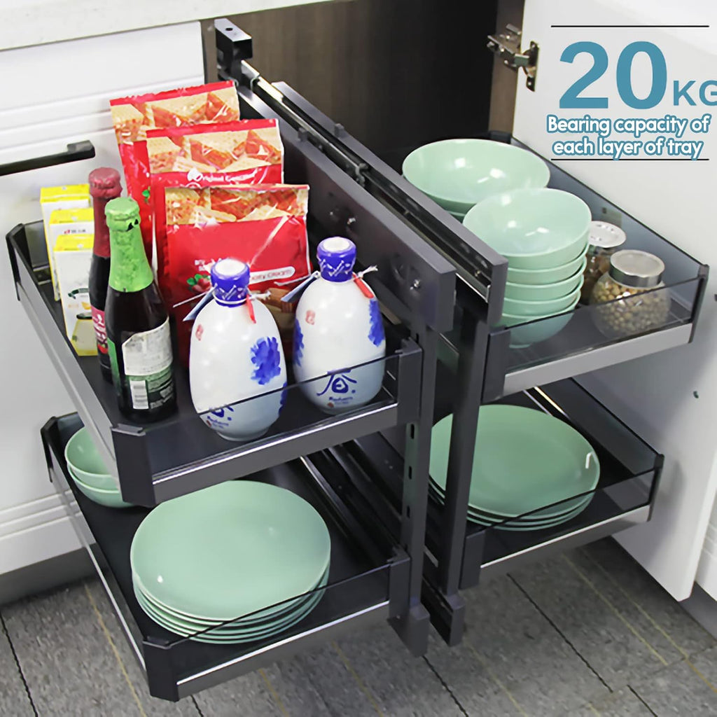 Kitchen Organizer Blind Corner Cabinet Pull Out Organizer, Corner Kitchen Cabinet Pull Out Storage Rack Shelf 4 Aluminium Basket Corner Optimizer Pull Out Completely, Left Or Right Handed Open