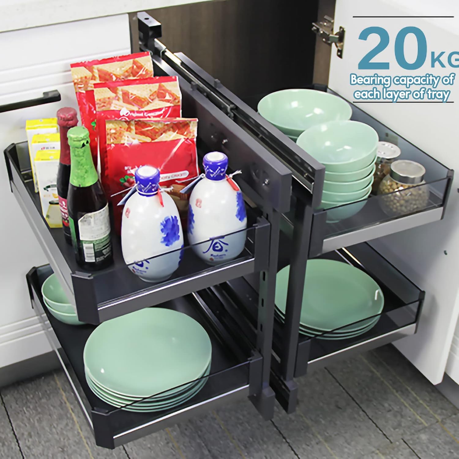 Kitchen Organizer Blind Corner Cabinet Pull Out Organizer, Corner Kitchen Cabinet Pull Out Storage Rack Shelf 4 Aluminium Basket Corner Optimizer Pull Out Completely, Left Or Right Handed Open