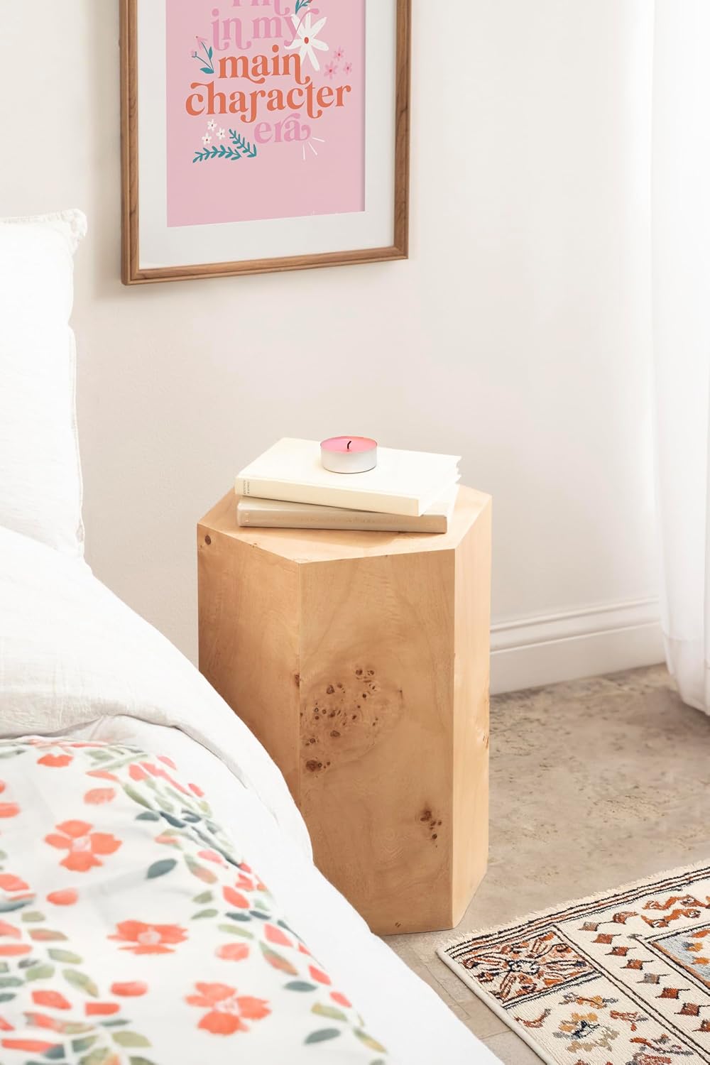 Kate and Laurel Berkett Hexagon Burlwood Side Table, 14 x 12 x 19, Natural Wood, Transitional End Table for Use as Burlwood Nightstand, Living Room Pedestal Table, or Dorm Room Vanity Stool