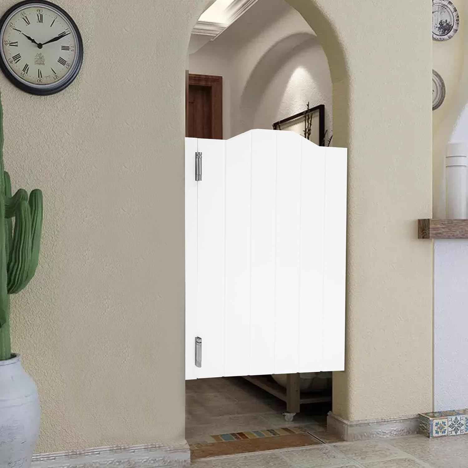 Cafe Swinging Doors,Wood Interior Saloon Half Partition Swing Door with 3 Hinges for House Kitchen Shop Entrance Pub Porch(24.02 * 35.83in-White)