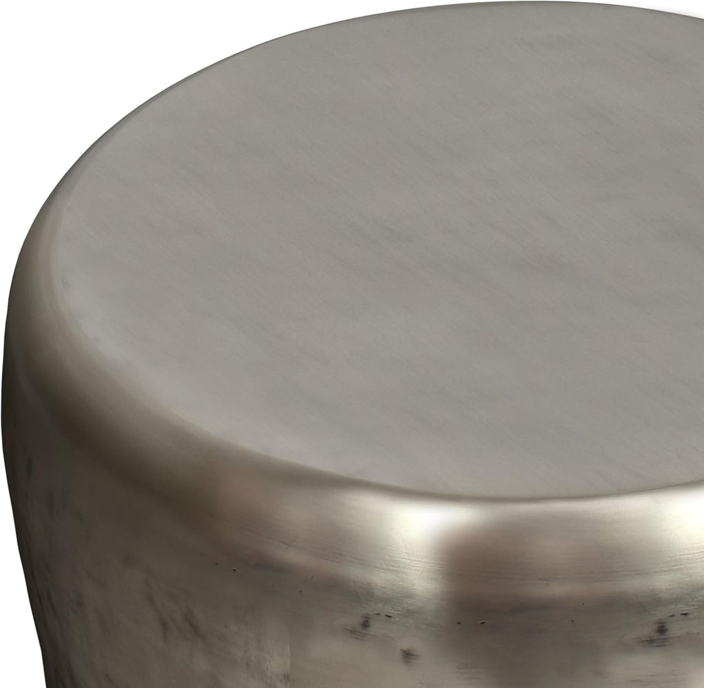 SIMPLIHOME Garvy Metal Side Table - 22 inch Wide Solid Metal Round Drum Accent Table in Antique Silver, Industrial Living Room Center Table or End Table with Textured Finish, Assembled